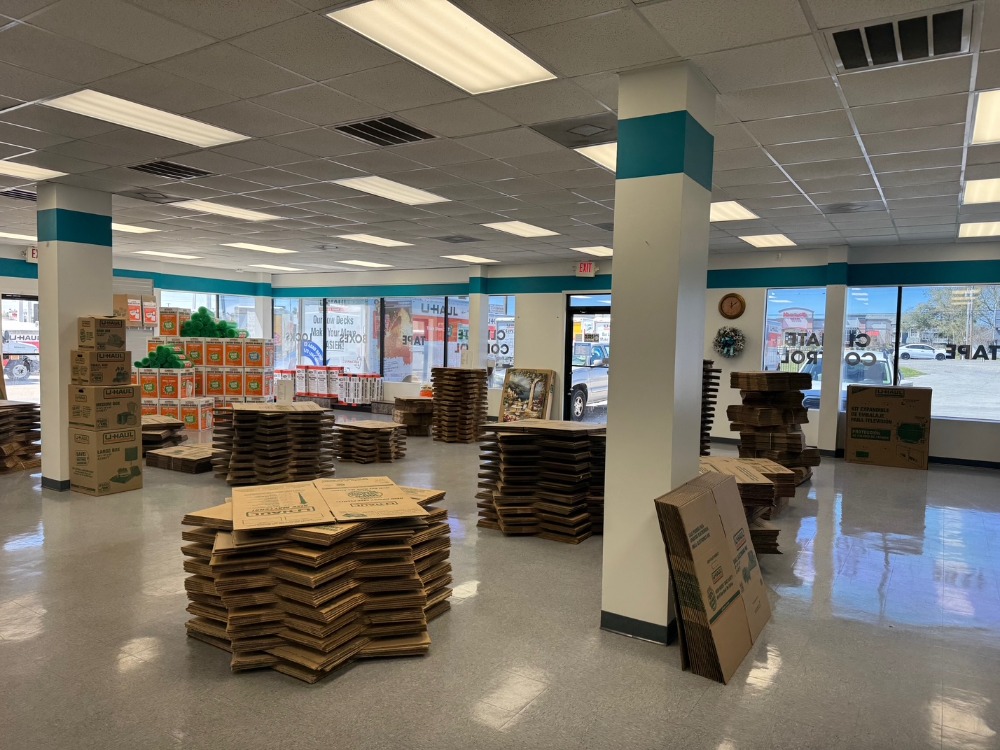 View of store from help desk of boxes